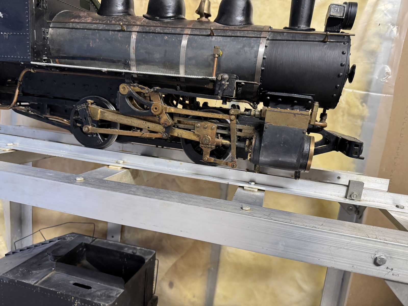 Live steam locomotive on a work stand